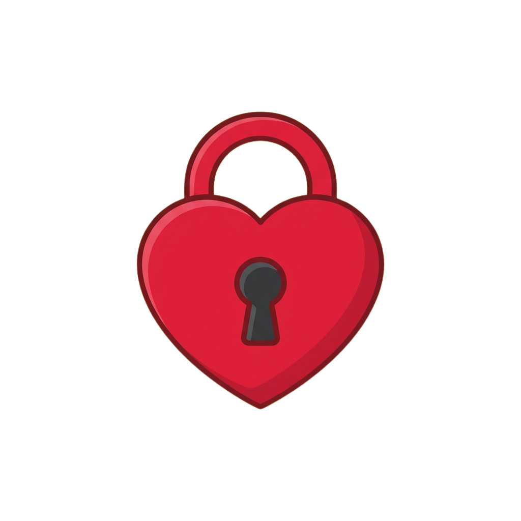 A red heart-shaped padlock with a black keyhole on a dark background