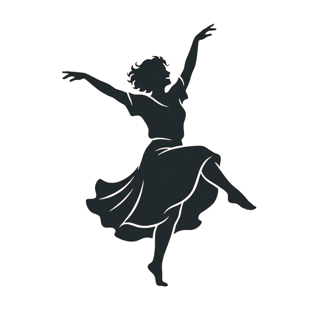Silhouette of a ballet dancer in mid-leap with arms gracefully extended