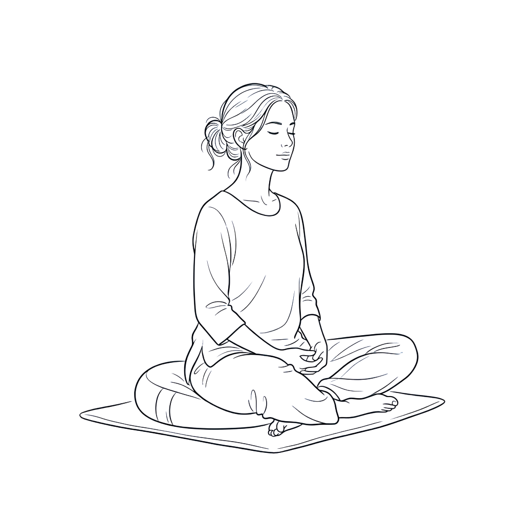 A glowing silhouette of a person sitting in a meditative pose on a flat surface.