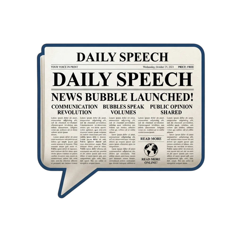 Speech bubble designed to look like a newspaper with the headline Daily Speech News Bubble Launched