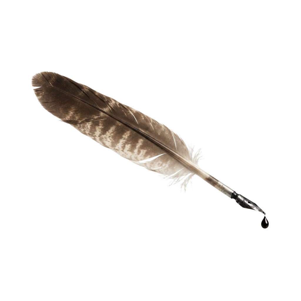 A single light brown feather with intricate barbs and a quill tip against a black background