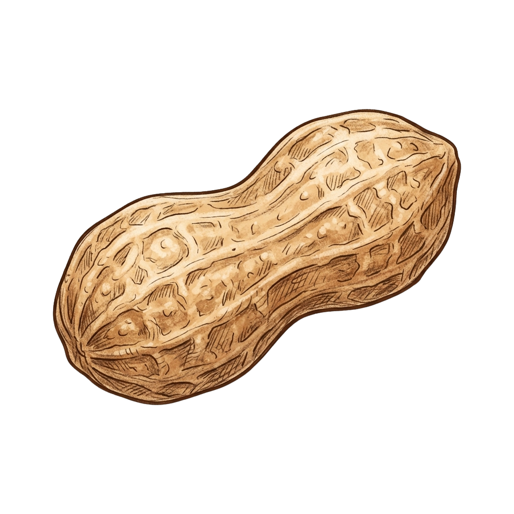 Illustration of a whole peanut with intricate shell patterns and natural brown color