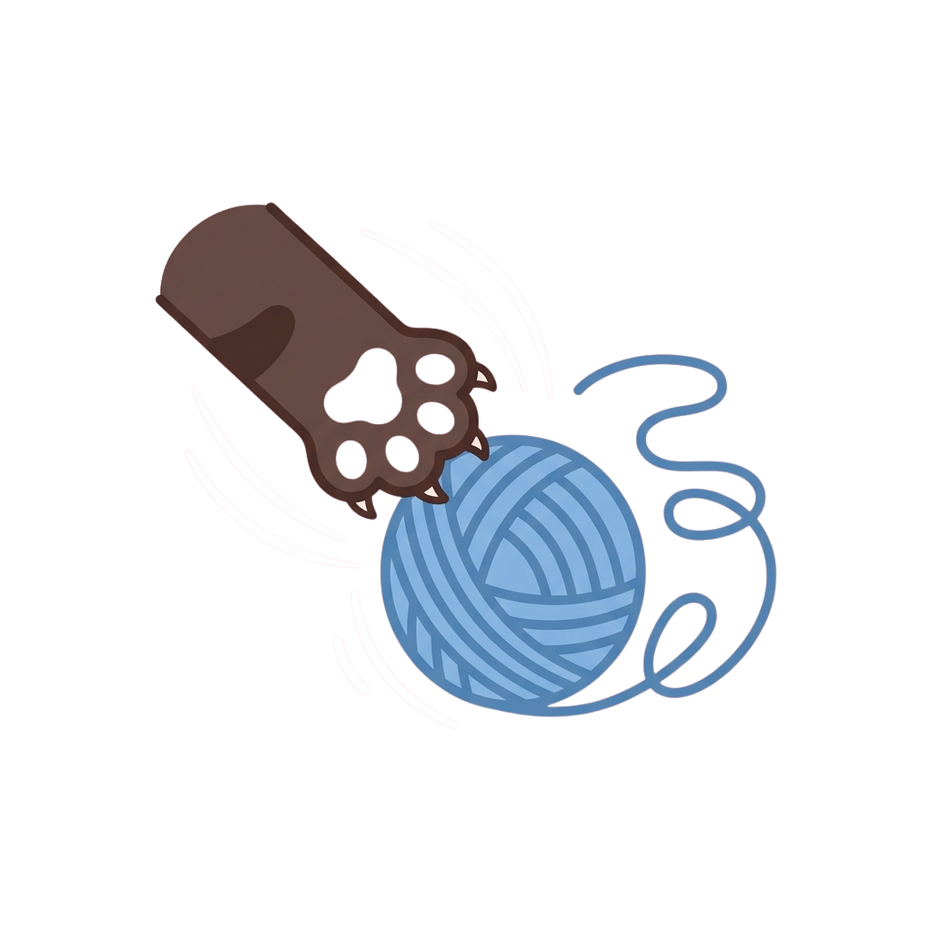 A knitting needle holding a blue ball of yarn with loose strands