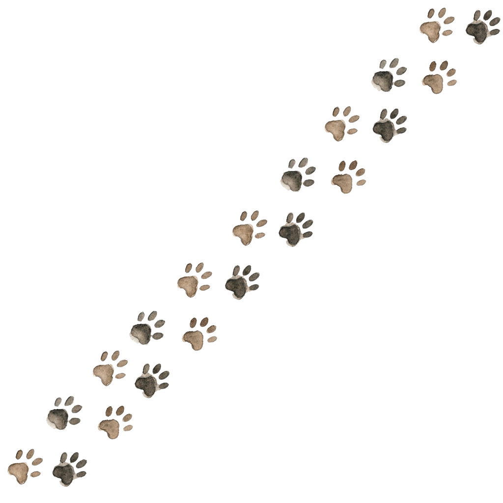 A diagonal arrangement of various animal paw prints on a black background