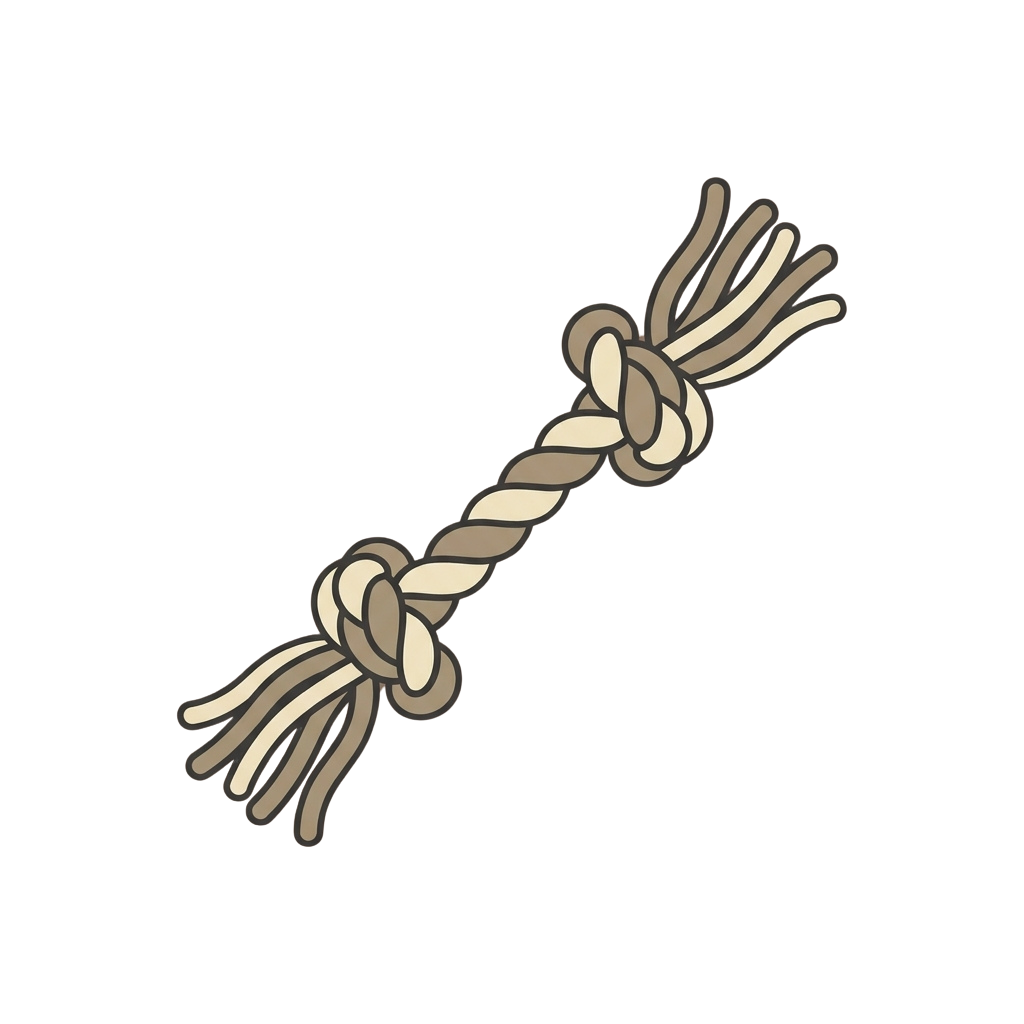 A simple illustration of a rope with two knots and tassels on each end