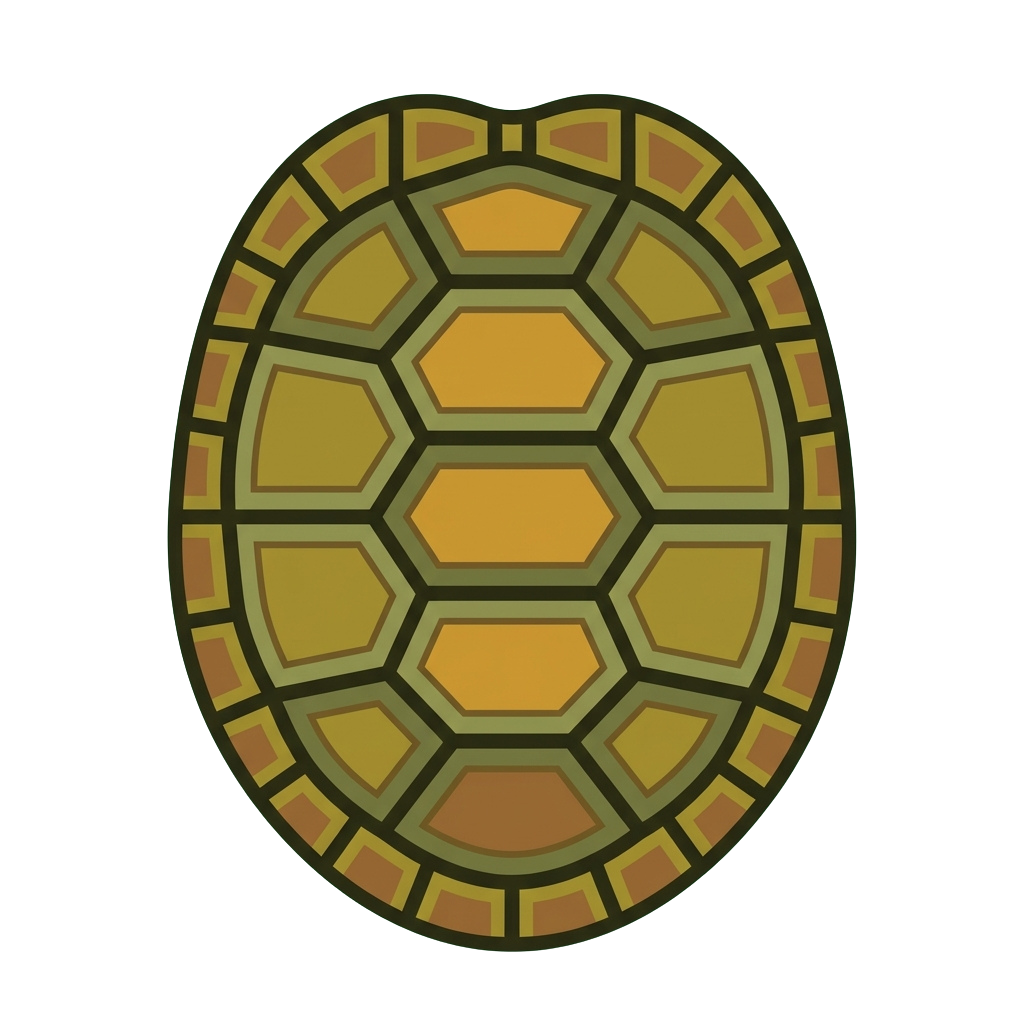 Illustration of a turtle shell with hexagonal patterns in earthy tones