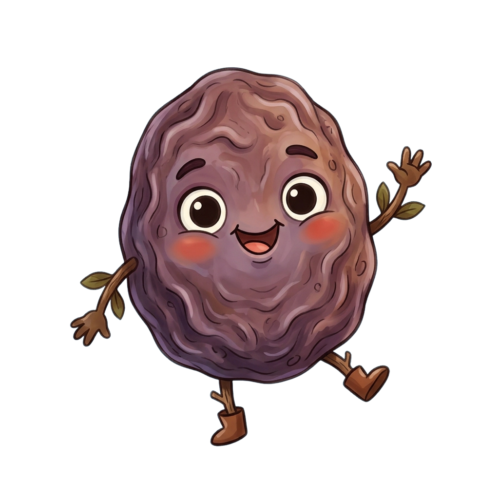 A cheerful cartoon potato character with arms and legs waving happily