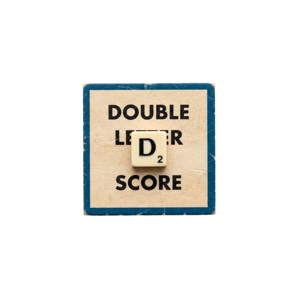 Scrabble tile showing Double Letter Score with a D tile