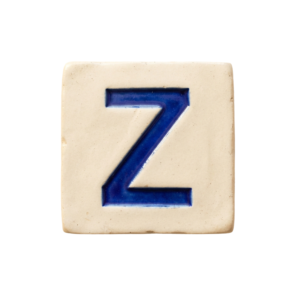 Square ceramic tile with a blue uppercase letter Z on a light background
