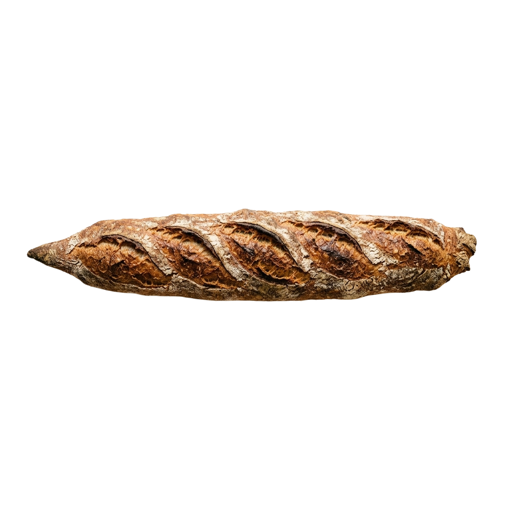 A rustic loaf of bread with a fluted top and golden-brown crust against a black background