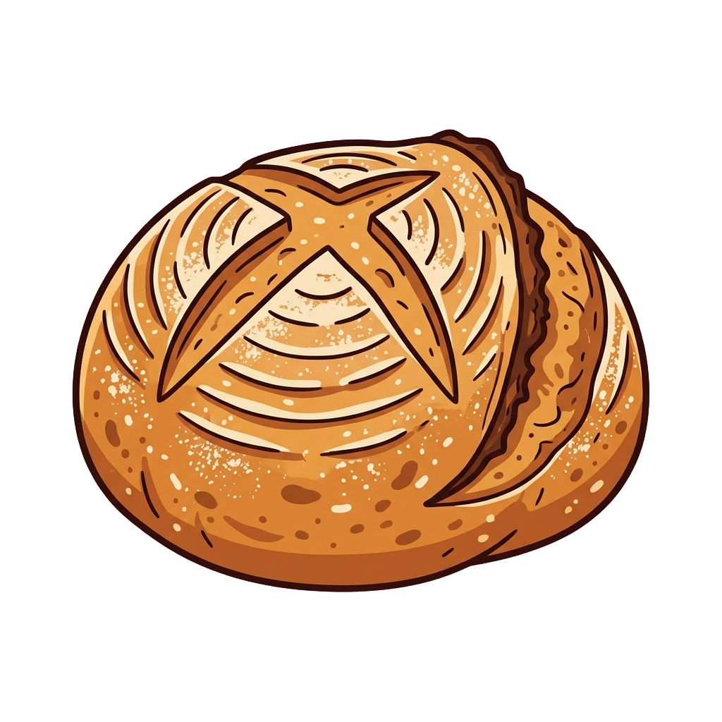 Illustration of a round, golden-brown braided bread with a cross pattern on top