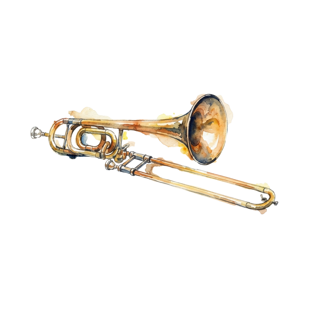 A polished brass trumpet with three valves and a bell, shown against a dark background
