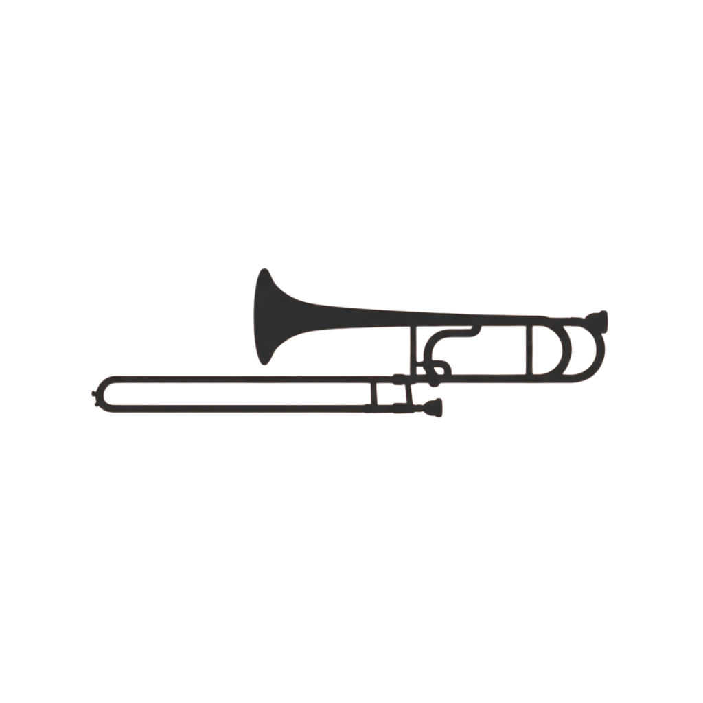 A grayscale illustration of a trumpet musical instrument.