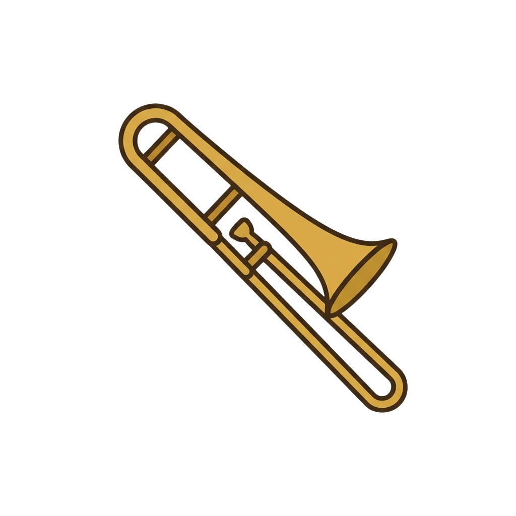 Illustration of a gold trombone on a black background