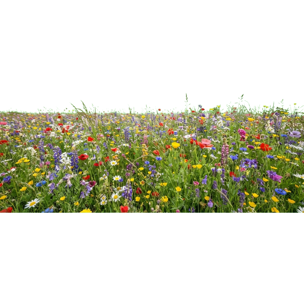 A vibrant meadow filled with a variety of colorful wildflowers in full bloom