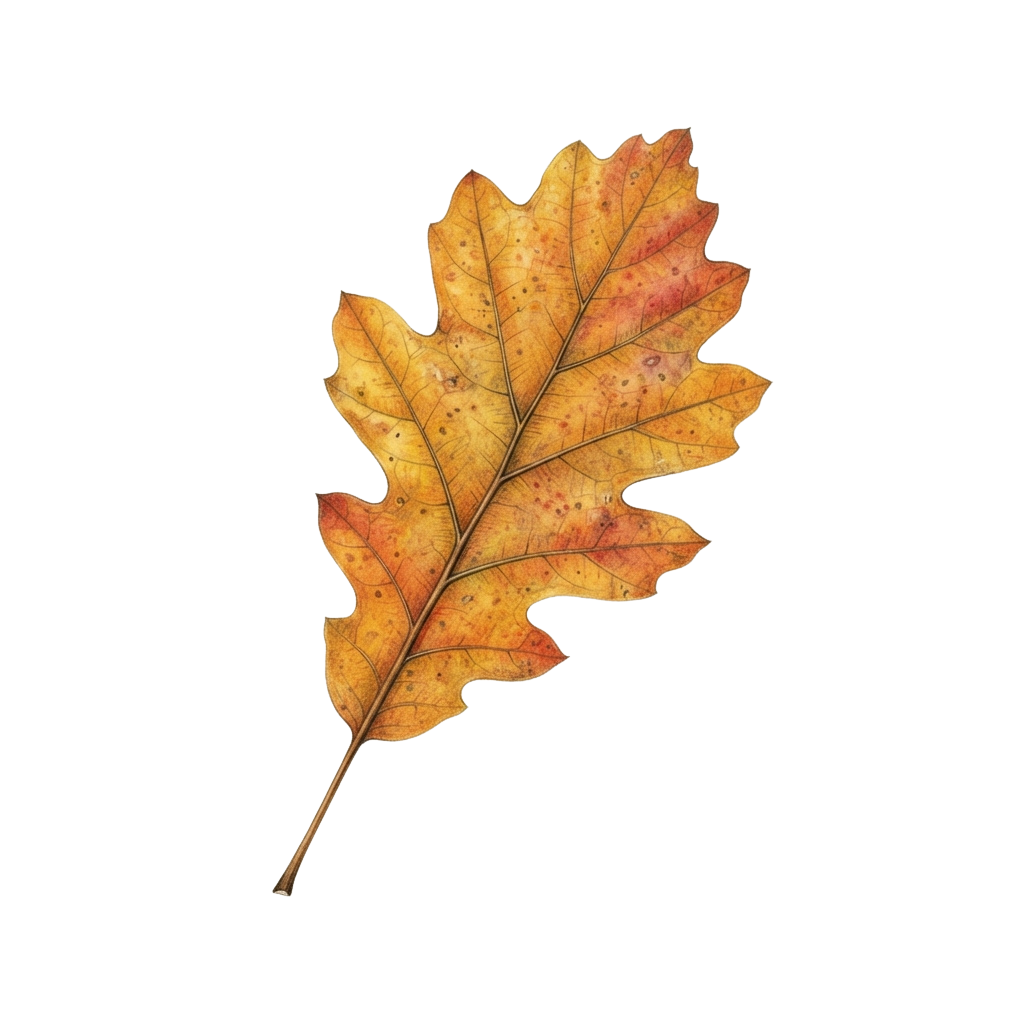A single autumn oak leaf with golden brown and reddish hues against a black background