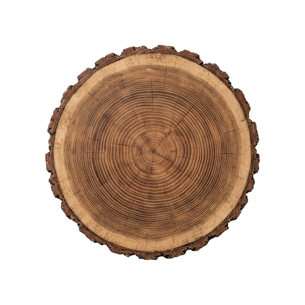 Cross-section of a tree stump displaying concentric growth rings and natural wood grain