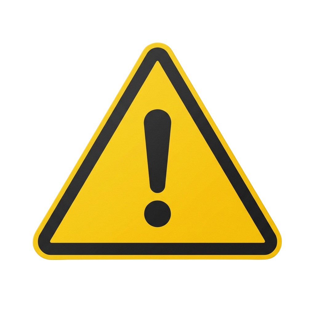 Yellow triangular warning sign with black exclamation mark border and fill