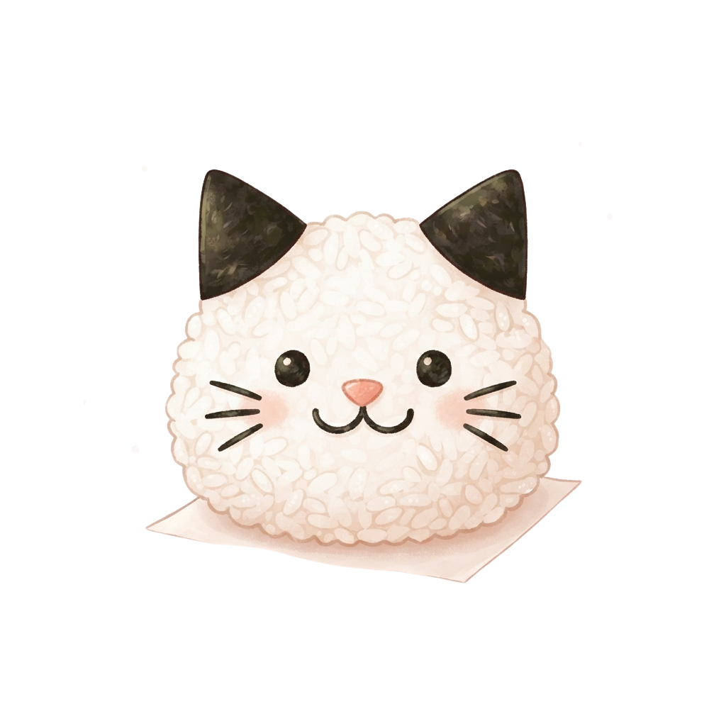 Illustration of a cute cat-shaped cake with a fluffy white texture and black triangular ears