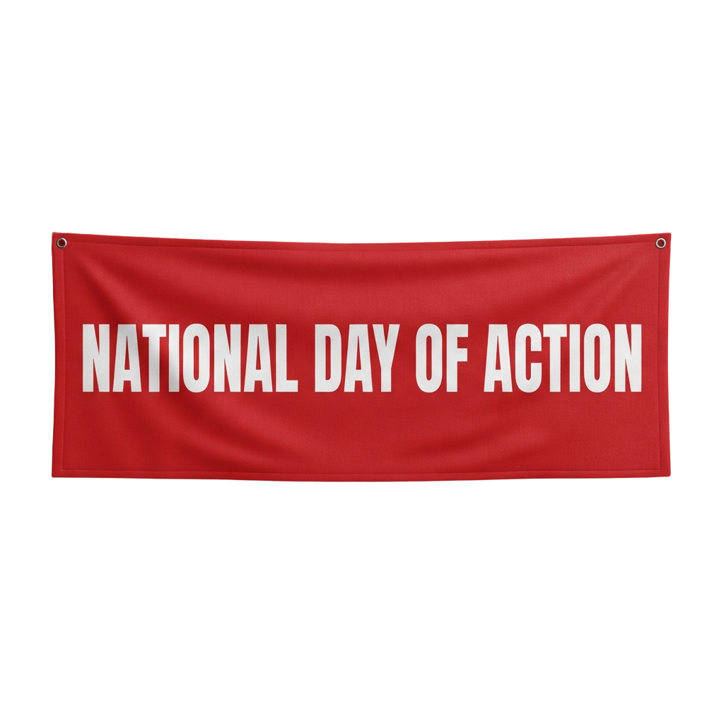 Red banner with white text reading National Day of Action