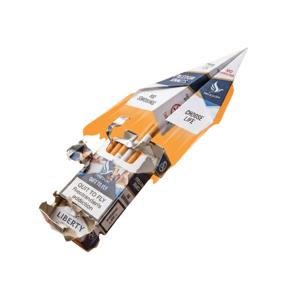 Creative anti-smoking rocket made from a crumpled cigarette packet with health messages