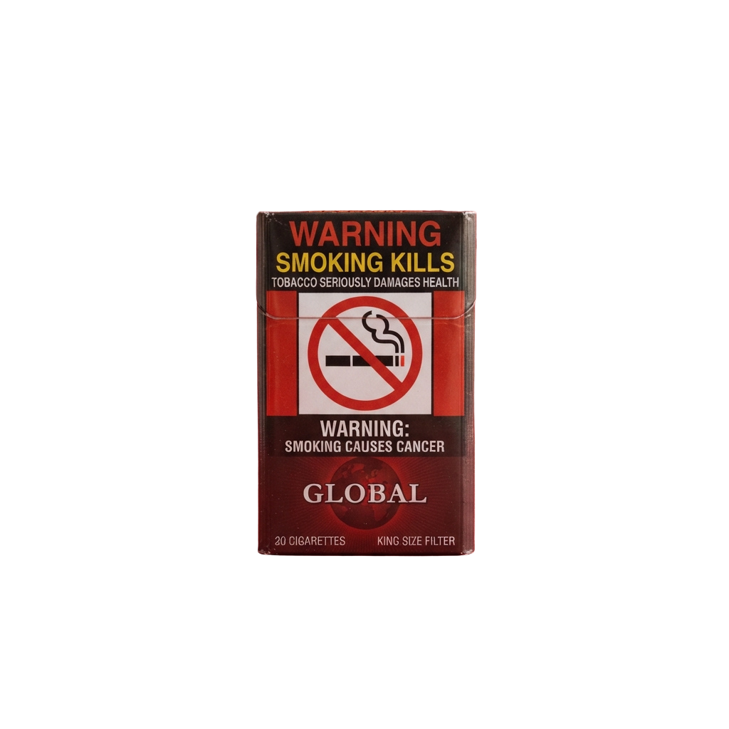 Pack of cigarettes with prominent health warnings including smoking kills and causes cancer