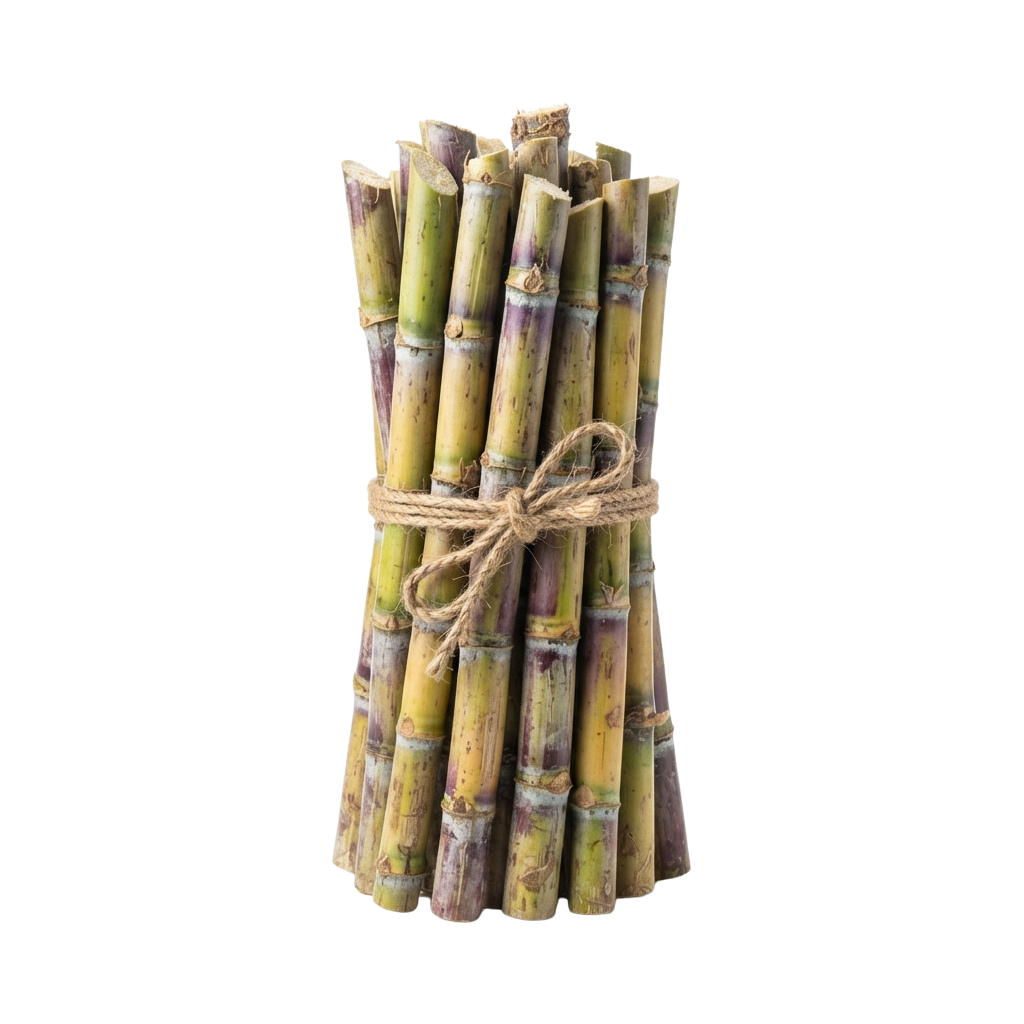 Bundle of bamboo sticks tied together with natural twine against a black background
