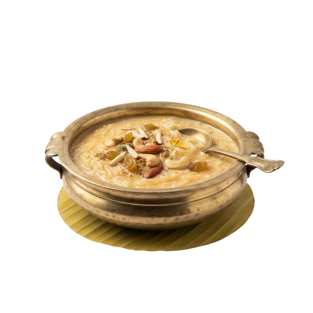 A metal bowl filled with creamy dal topped with nuts and spices on a yellow placemat
