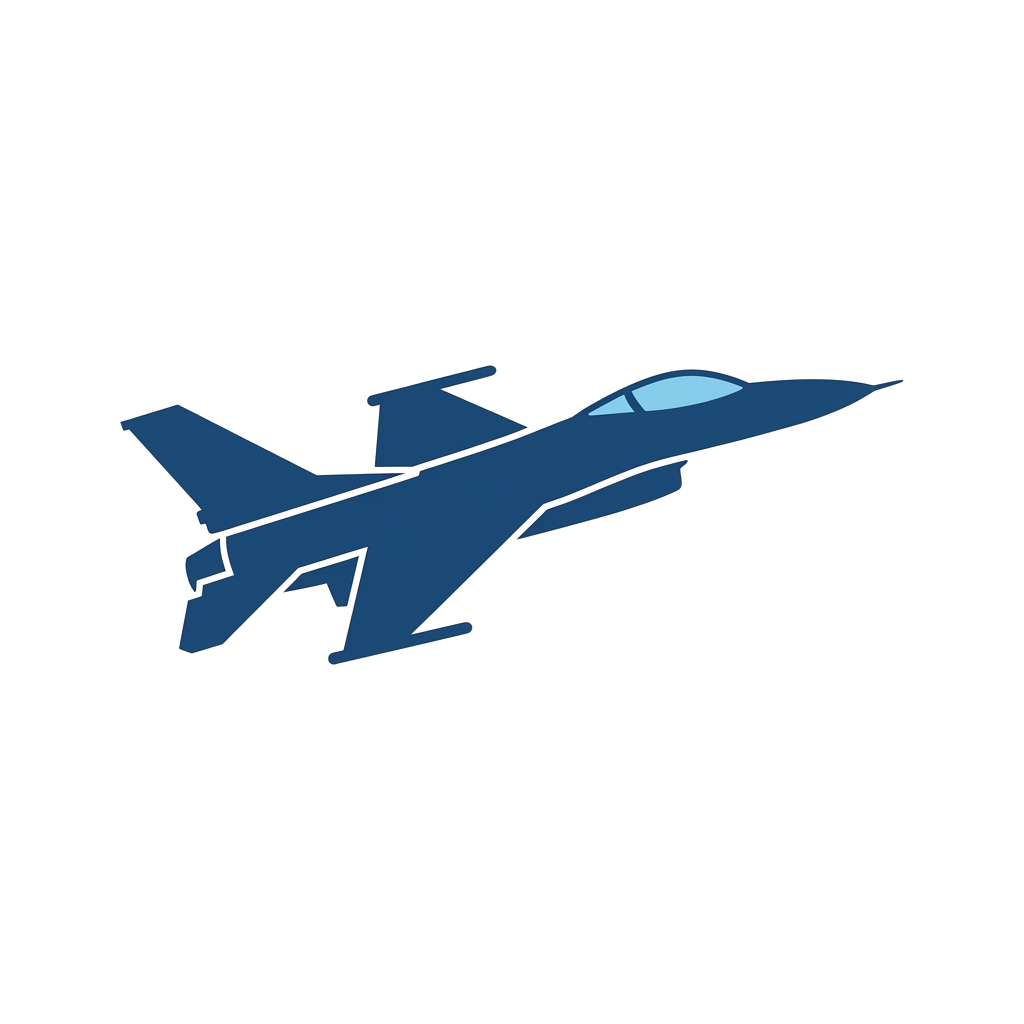 A blue silhouette of a military jet fighter aircraft in flight against a dark background