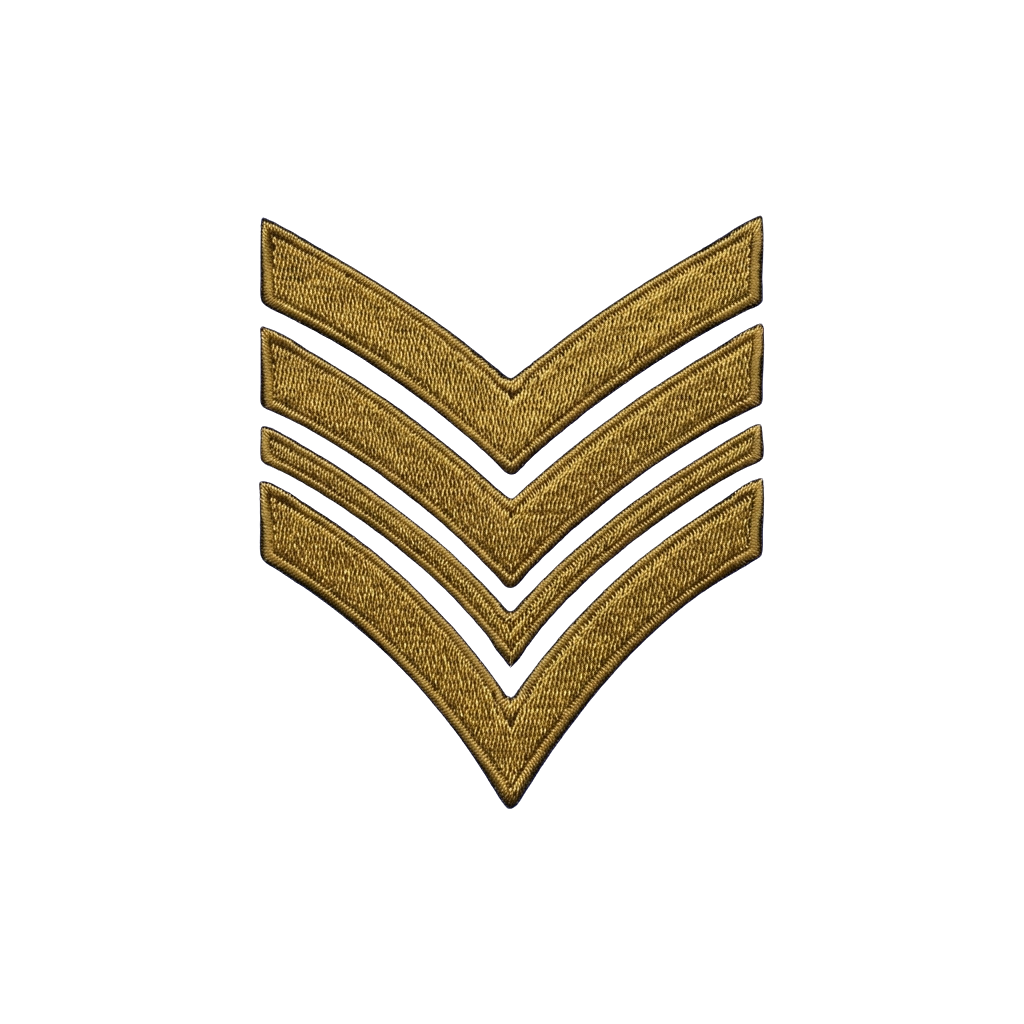 Three gold-colored chevrons indicating a sergeant rank on a black background