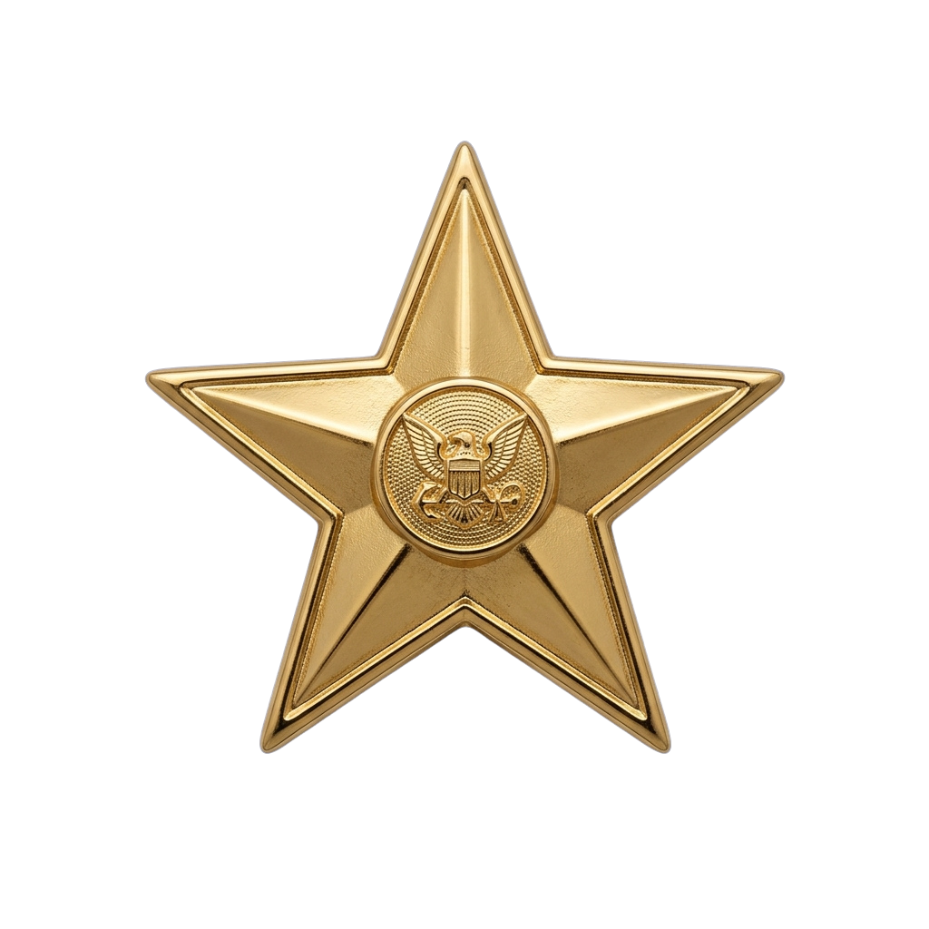 Gold star-shaped military rank insignia featuring an eagle emblem in the center