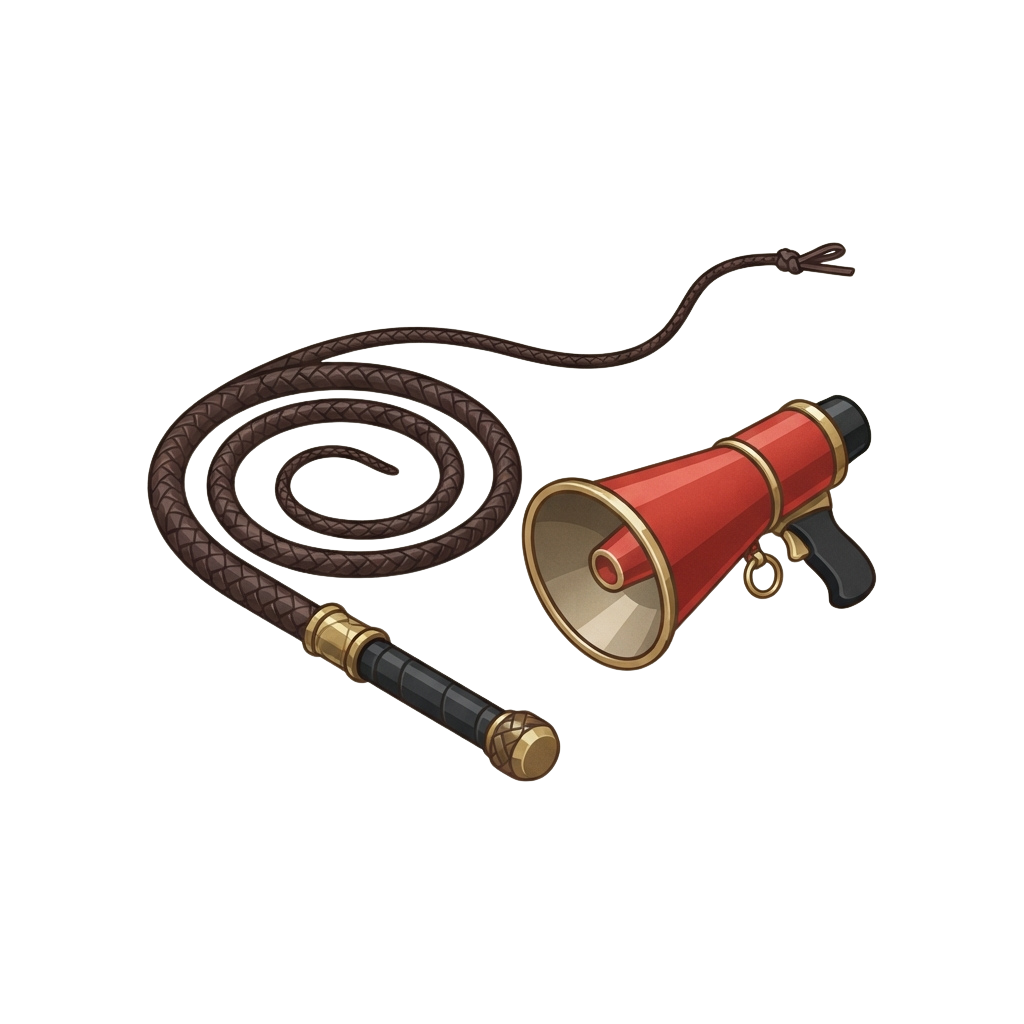 A stylized snake coiled around a megaphone with a trumpet-like mouthpiece
