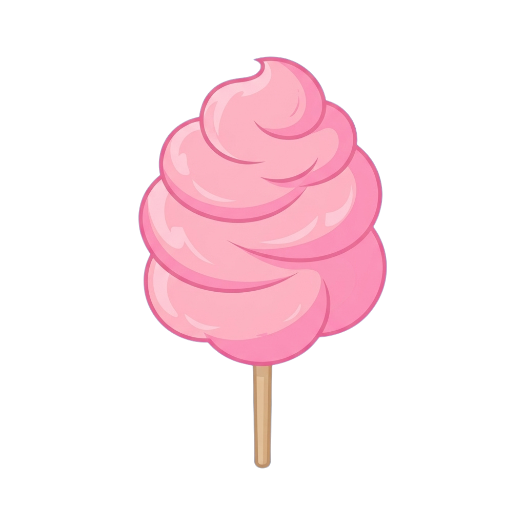 A fluffy pink cotton candy treat on a wooden stick against a black background