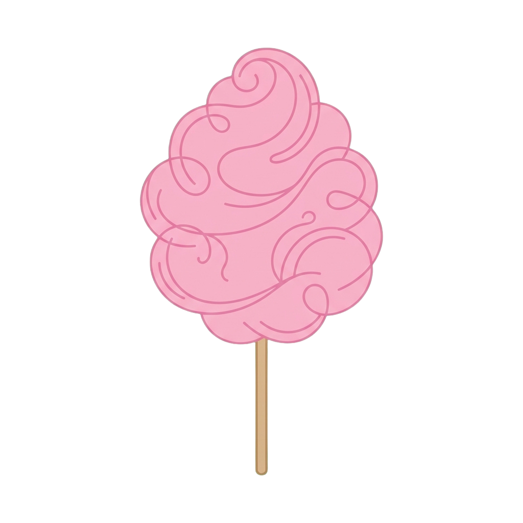 A fluffy pink cotton candy on a wooden stick against a black background