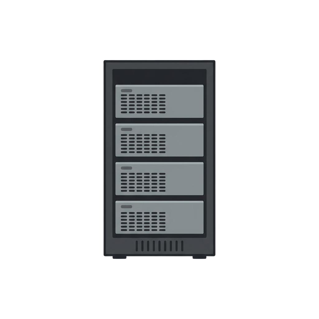 A server rack with four empty slots for hardware installation