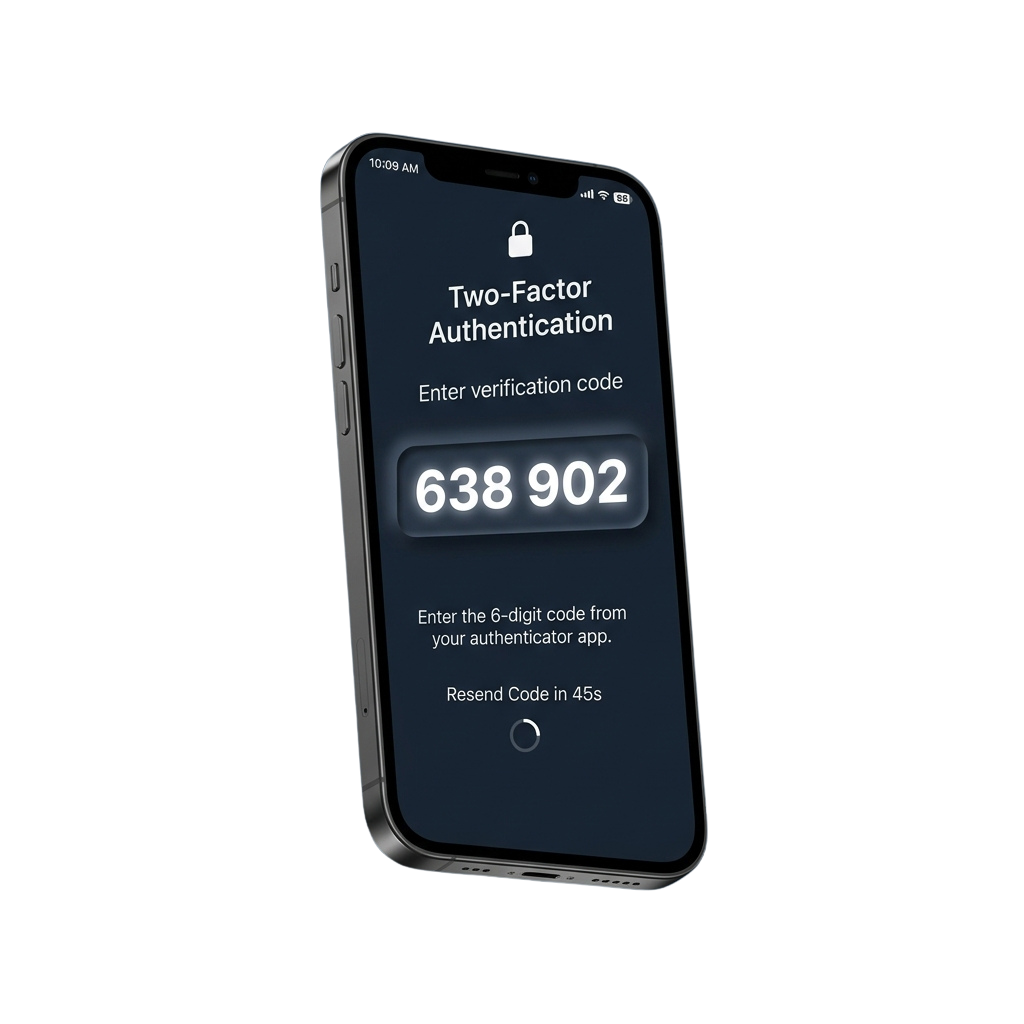 Mobile phone displaying a two-factor authentication code entry screen with code 638 902