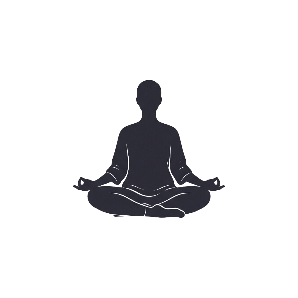 A silhouette of a person sitting in a cross-legged meditative pose against a dark background