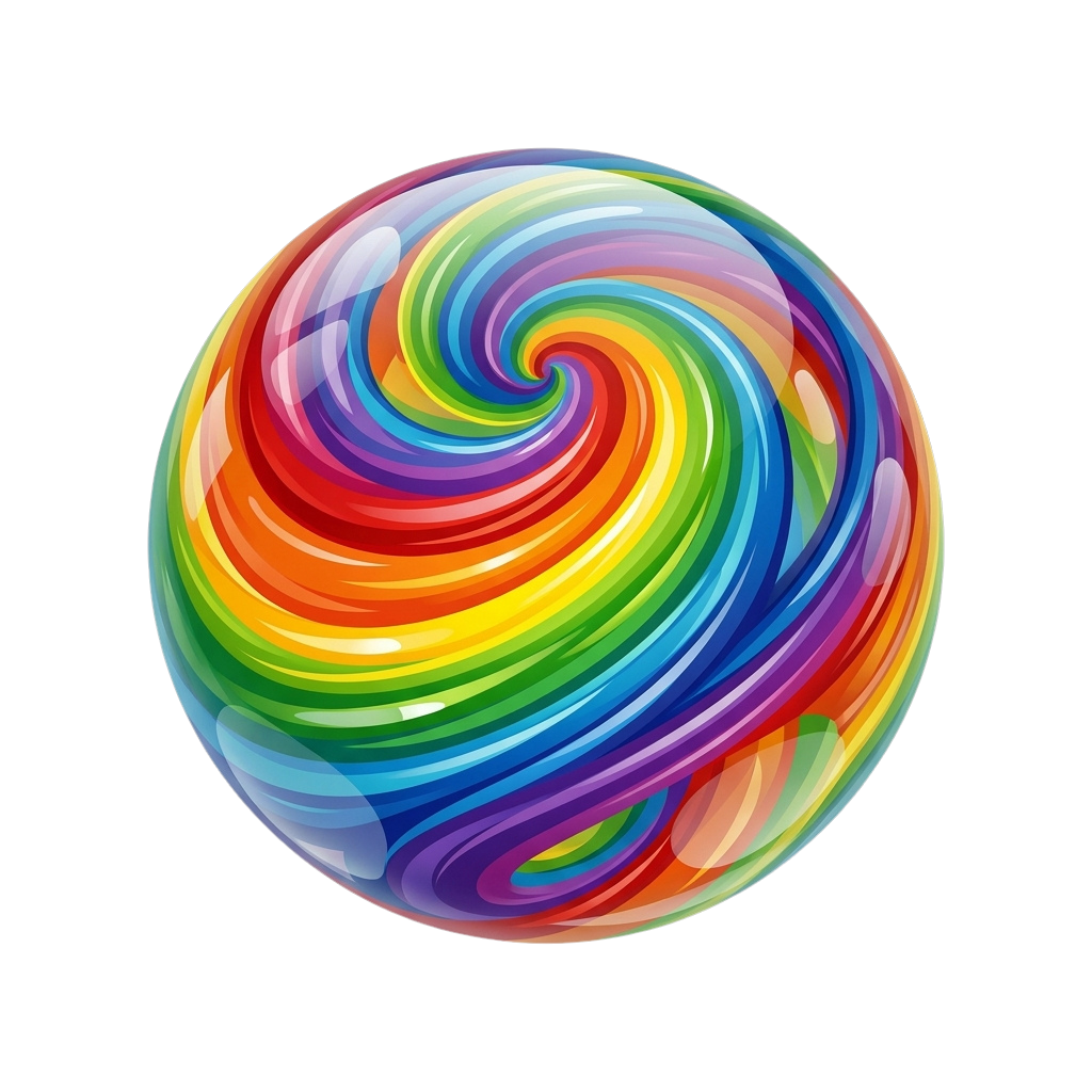 A vibrant, swirling abstract design with rainbow colors forming a dynamic circular pattern