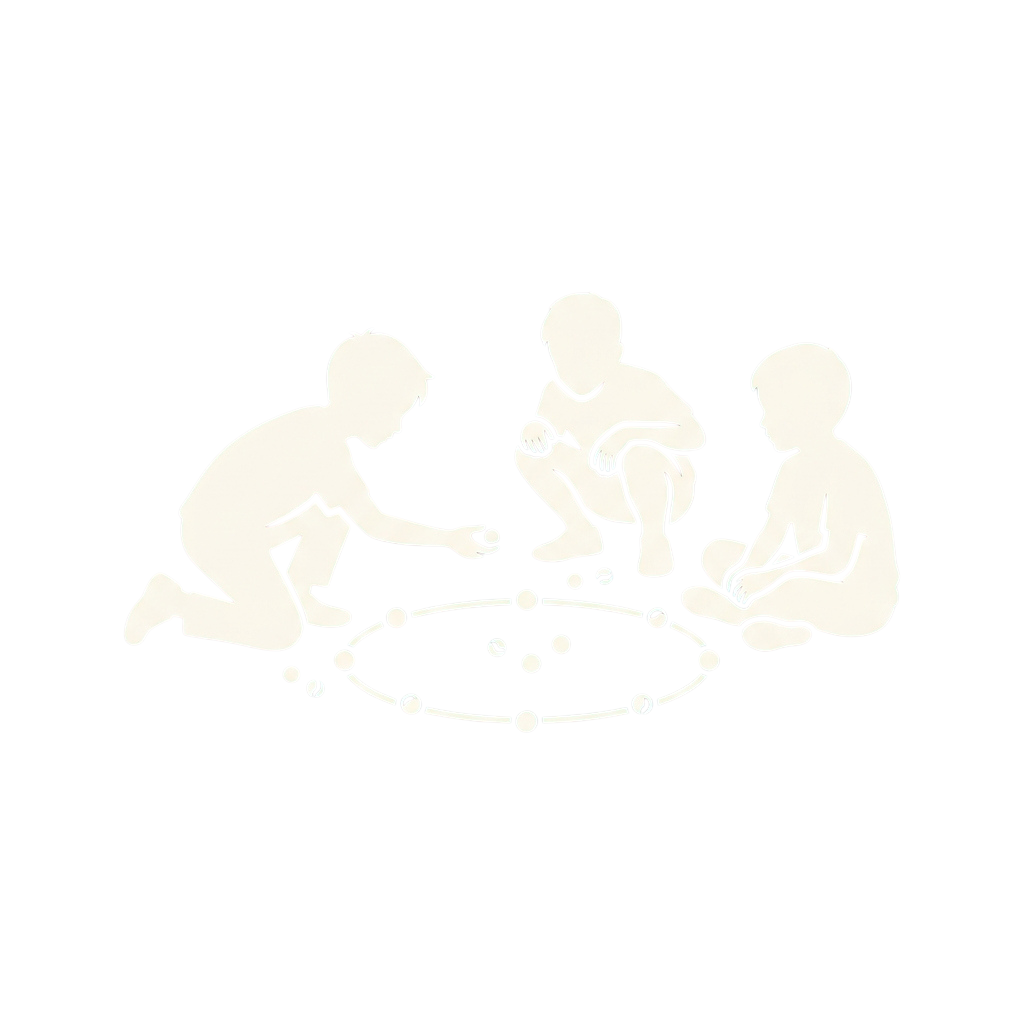 Three caveman-style figures sitting around and playing a circular board game with small pieces