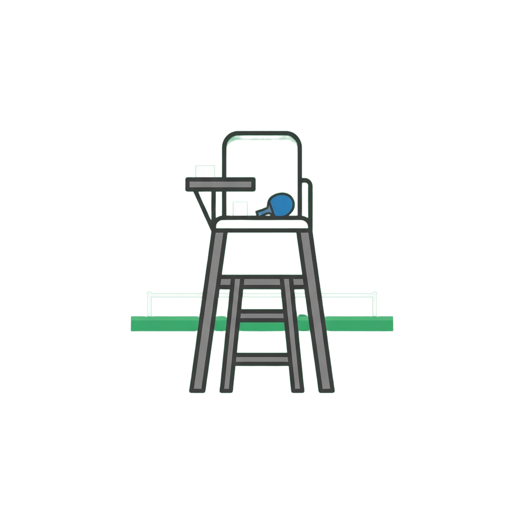 Illustration of an elevated seat with an official holding a whistle on a track field