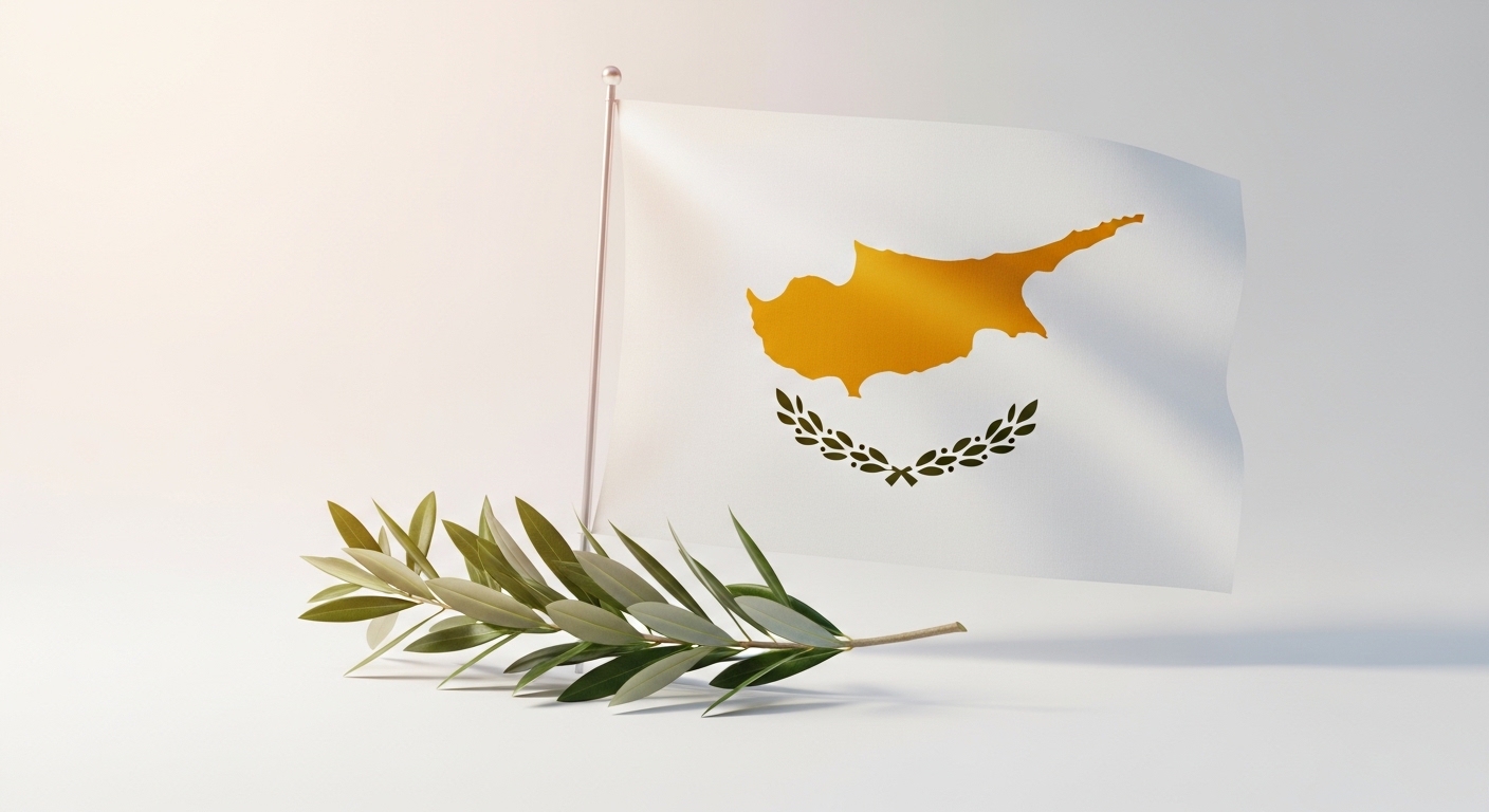 Cyprus National Flag and Olive Branch Representation on White Background - Feature Image Apr 04