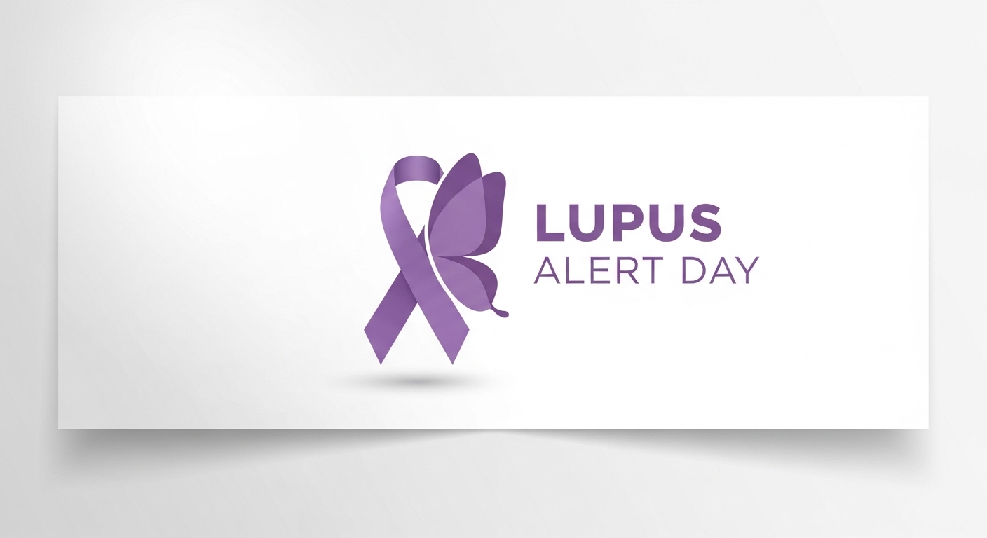 Lupus Alert Day Awareness Graphic: Purple Ribbon with Butterfly Symbol on White Background - Feature Image Apr 11