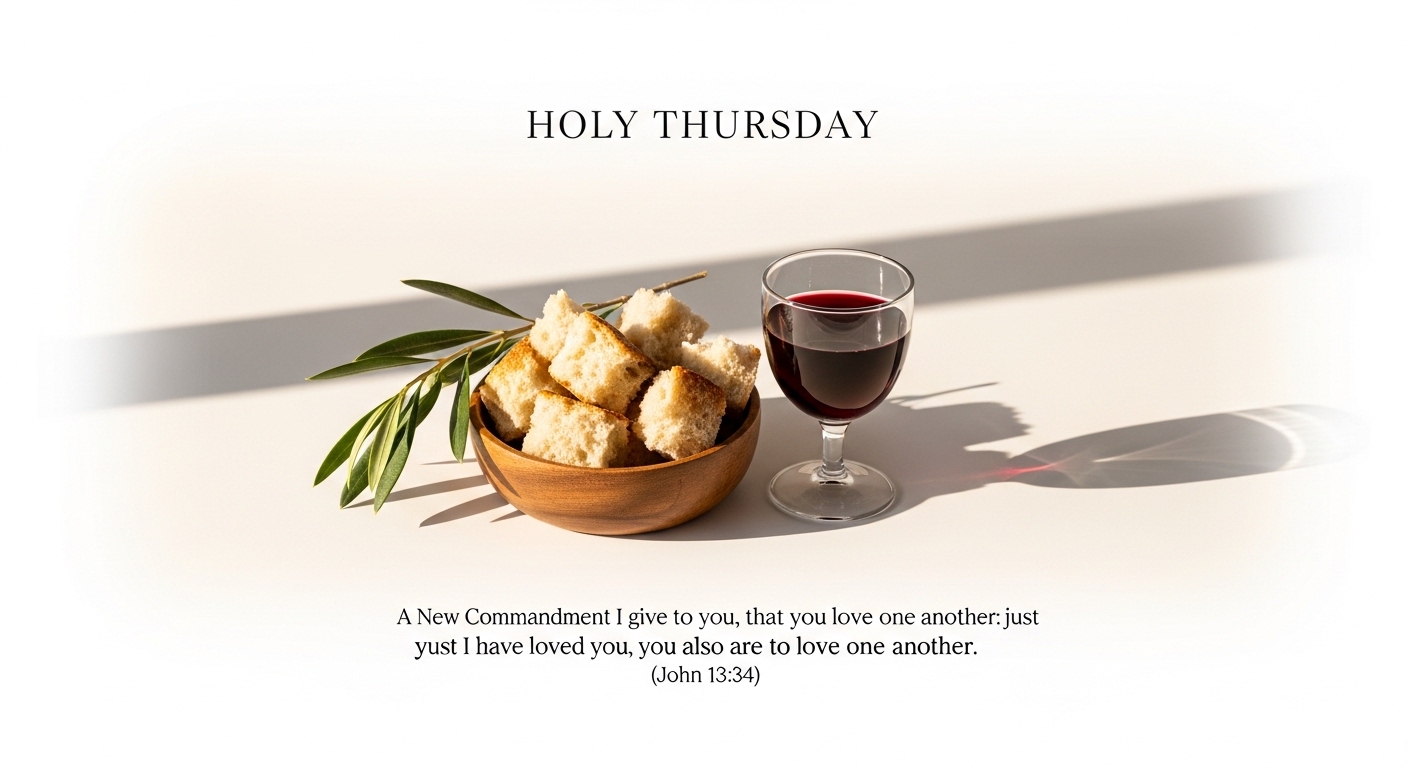 Holy Thursday Communion Elements: Bread, Wine, Olive Branch with Scripture - Feature Image Apr 112