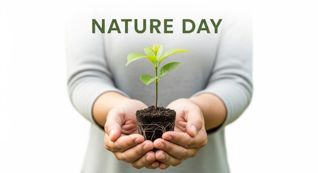 Nature Day Concept: Hands Holding Young Plant. Environmental Growth, Care & Sustainability. - Feature Image Apr 120
