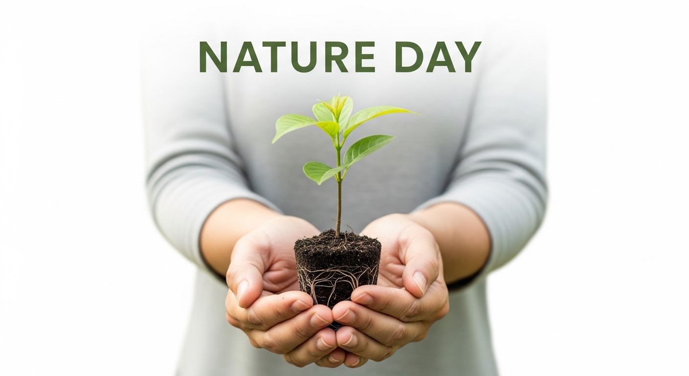 Nature Day Concept: Hands Holding Young Plant. Environmental Growth, Care & Sustainability. - Feature Image Apr 120