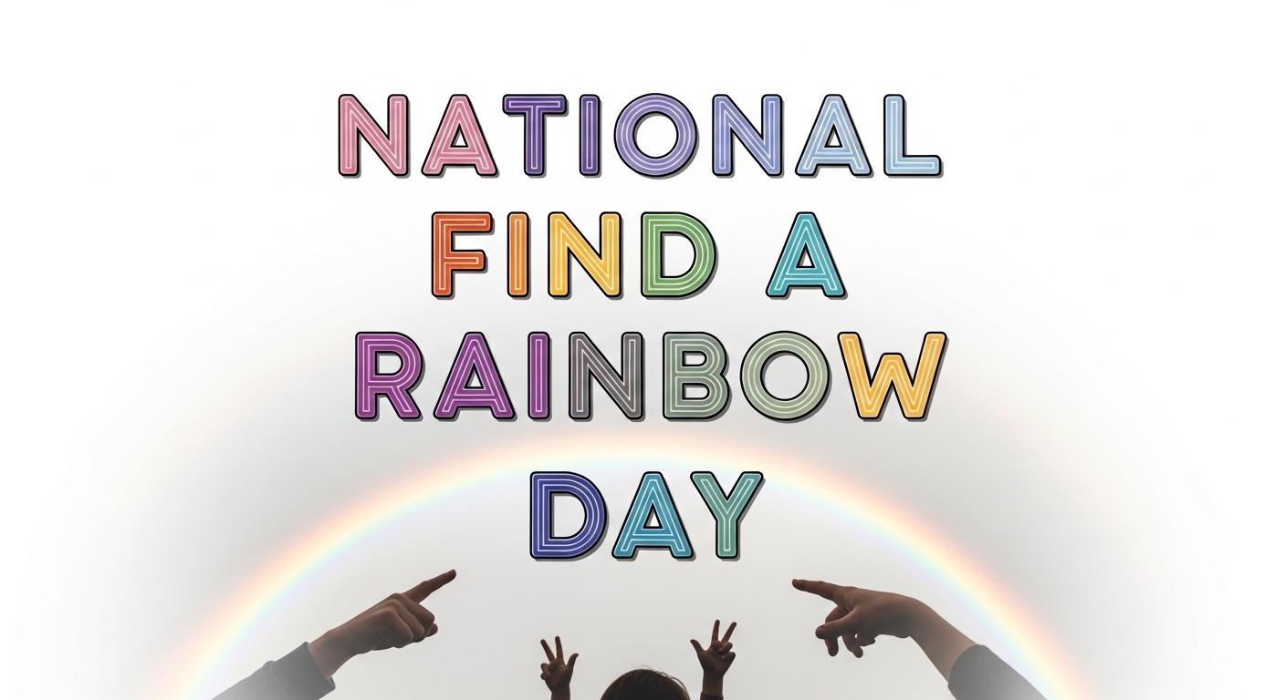 National Find a Rainbow Day Celebration with Colorful Typography and Upward Pointing Hands - Feature Image Apr 130