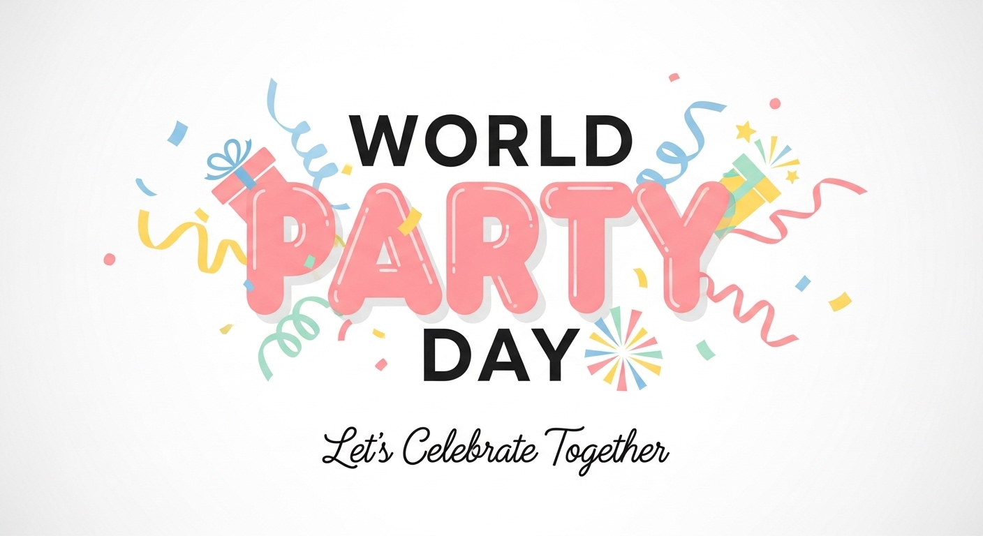 World Party Day. Global Celebration with Vibrant Confetti, Streamers, and Fun Elements. - Feature Image Apr 139