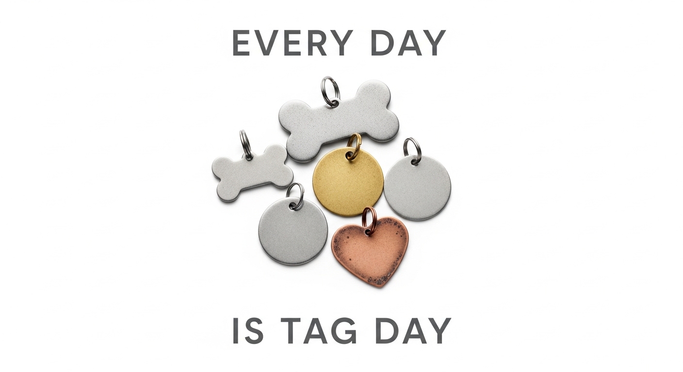 Assorted Metal Pet Identification Tags Collection: Bone, Round, Heart Shapes on White. - Feature Image Apr 143