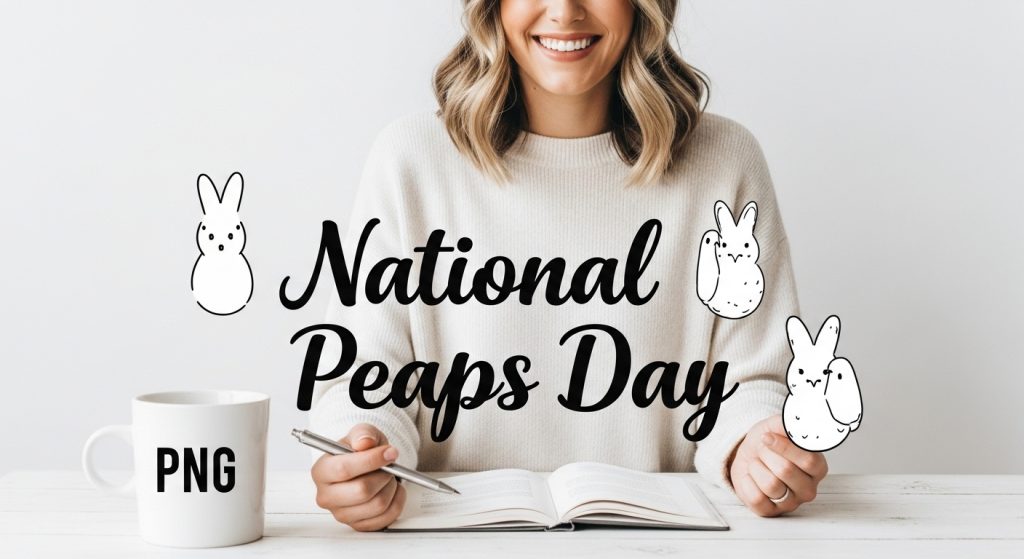 Smiling Woman Celebrates National Peaps Day with Marshmallow Bunny Illustrations and Book - Feature Image Apr 166