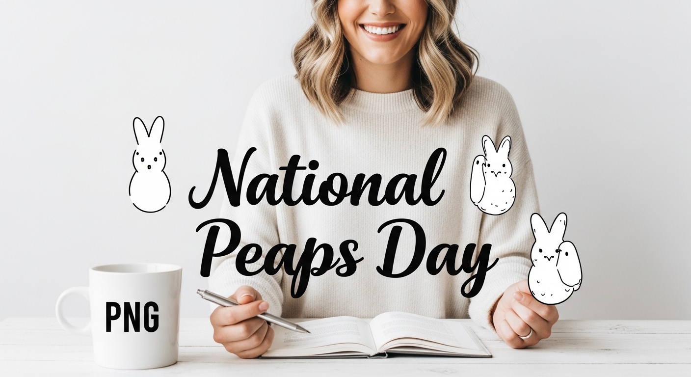 Smiling Woman Celebrates National Peaps Day with Marshmallow Bunny Illustrations and Book - Feature Image Apr 166